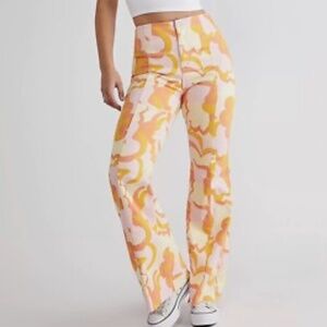 Free People CRVY Wild Honey Printed Flare Jean - Peach Combo
